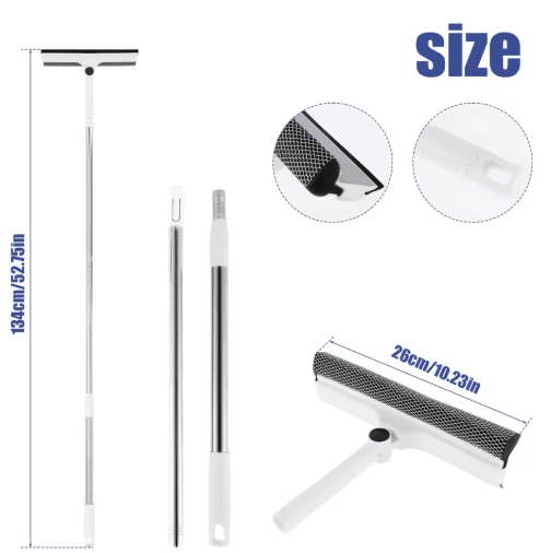 Extendable Window Cleaner Tool Set – 180° Rotatable Long Handle Window Mop & Squeegee