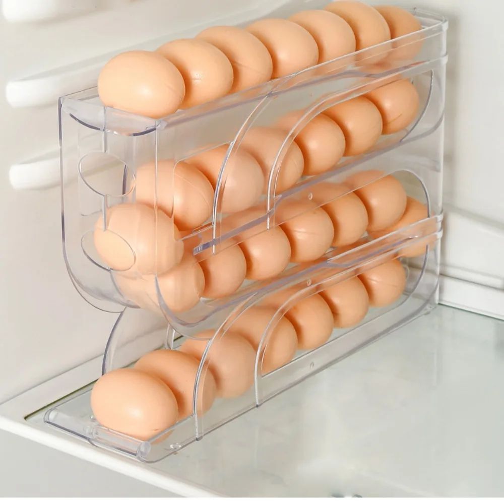 Automatic Egg Roller Organizer for Refrigerator, Large Capacity Space Saving Egg Storage Rack , 3 or 4 Layer
