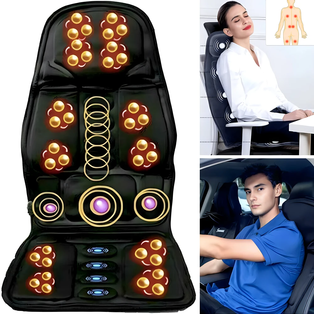 Electric Portable Heating Vibrating Back Massager Cushion for Car, Home & Office, Lumbar & Neck Pain Relief Mat