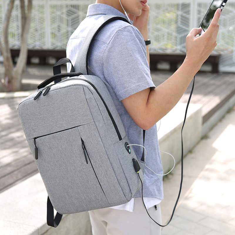 Unisex Business Casual Laptop Backpack with USB Charging Port Lightweight Nylon Shoulder Bag