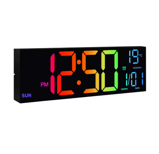 16 Large LED Digital Wall Clock RGB Display with Remote & Temperature
