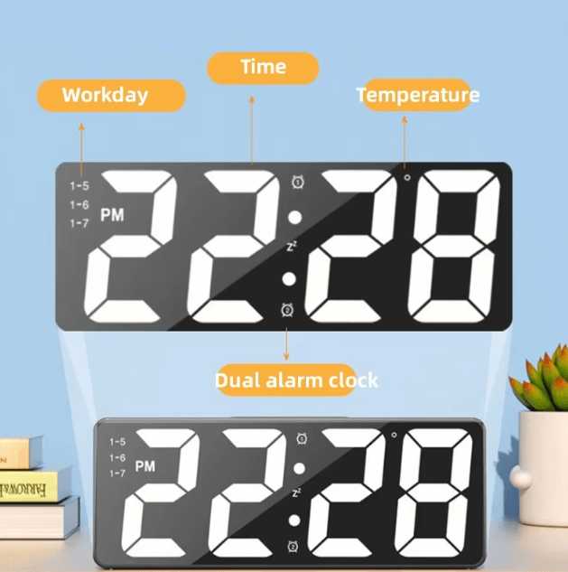 Modern LED Digital Alarm Clock – Adjustable Brightness Bedroom Clock with Temperature Display
