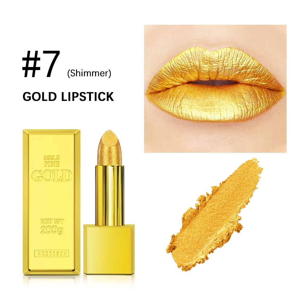 GoldenGlam Metallic Gold Lipstick – Waterproof Shimmer Gold Lipstick with Long Lasting Glitter Finish (3.5g)