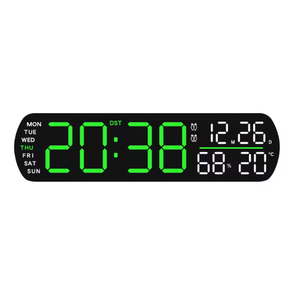 Multifunction LED Digital Alarm Clock – Auto-Dimmable Temperature & Humidity Desk Clock with Dual Alarm & Countdown Time