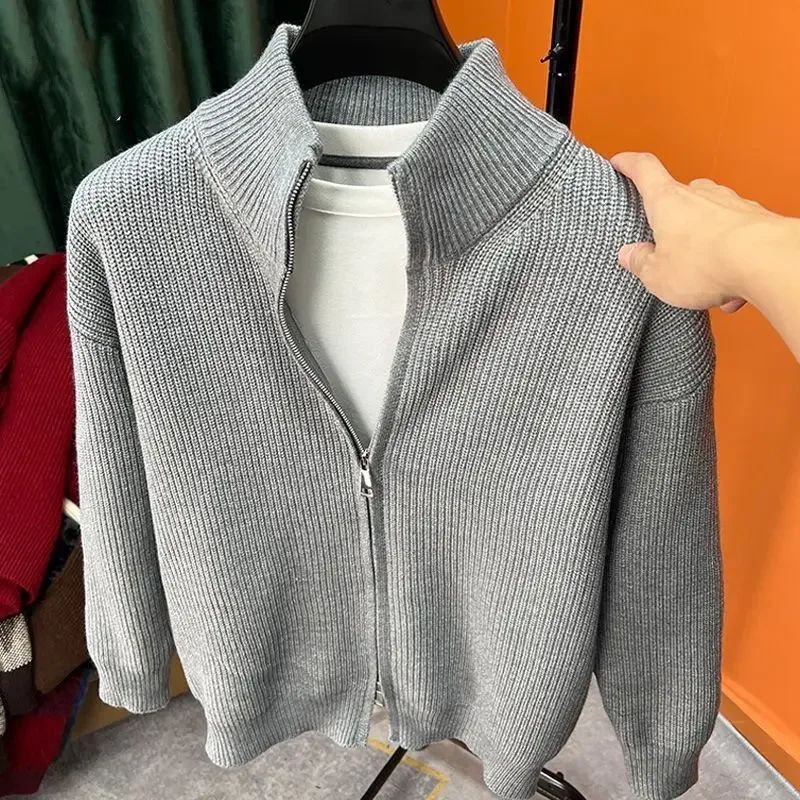 Vintage Zip Knit Cardigan – Mens Zip Cardigan Sweater Loose-Fit Retro Knit Jacket for Spring & Fall