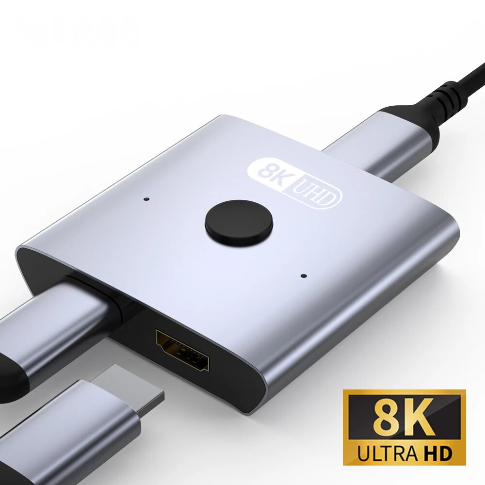 HDMI 2.1 Bi-Directional Switcher, 8K 60Hz 4K 120Hz Splitter, 2 Input 1 Output, 48Gbps Ultra HD Hub for PS5, Xbox, PC