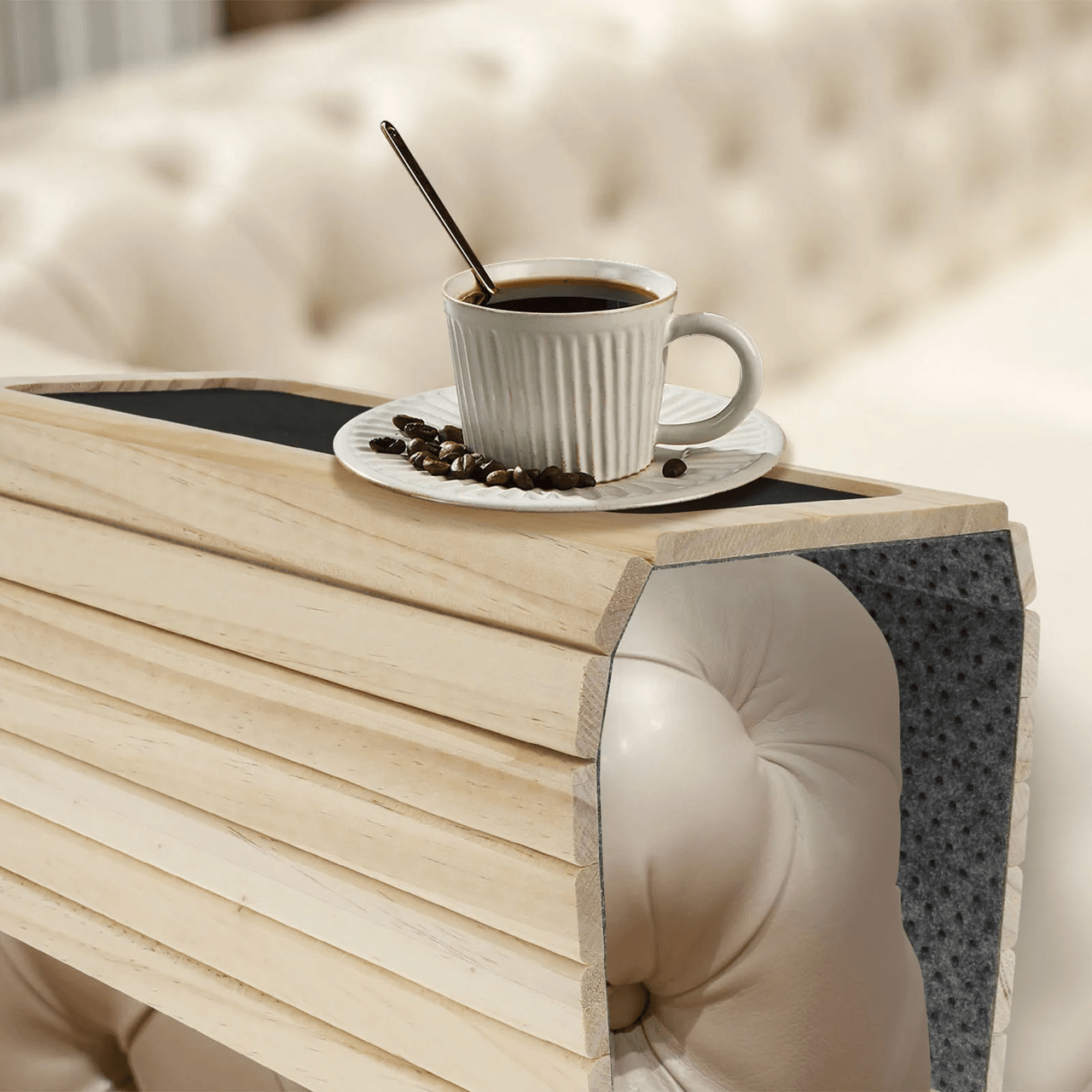 Foldable Wood Sofa Arm Tray Anti Slip Couch Arm Table