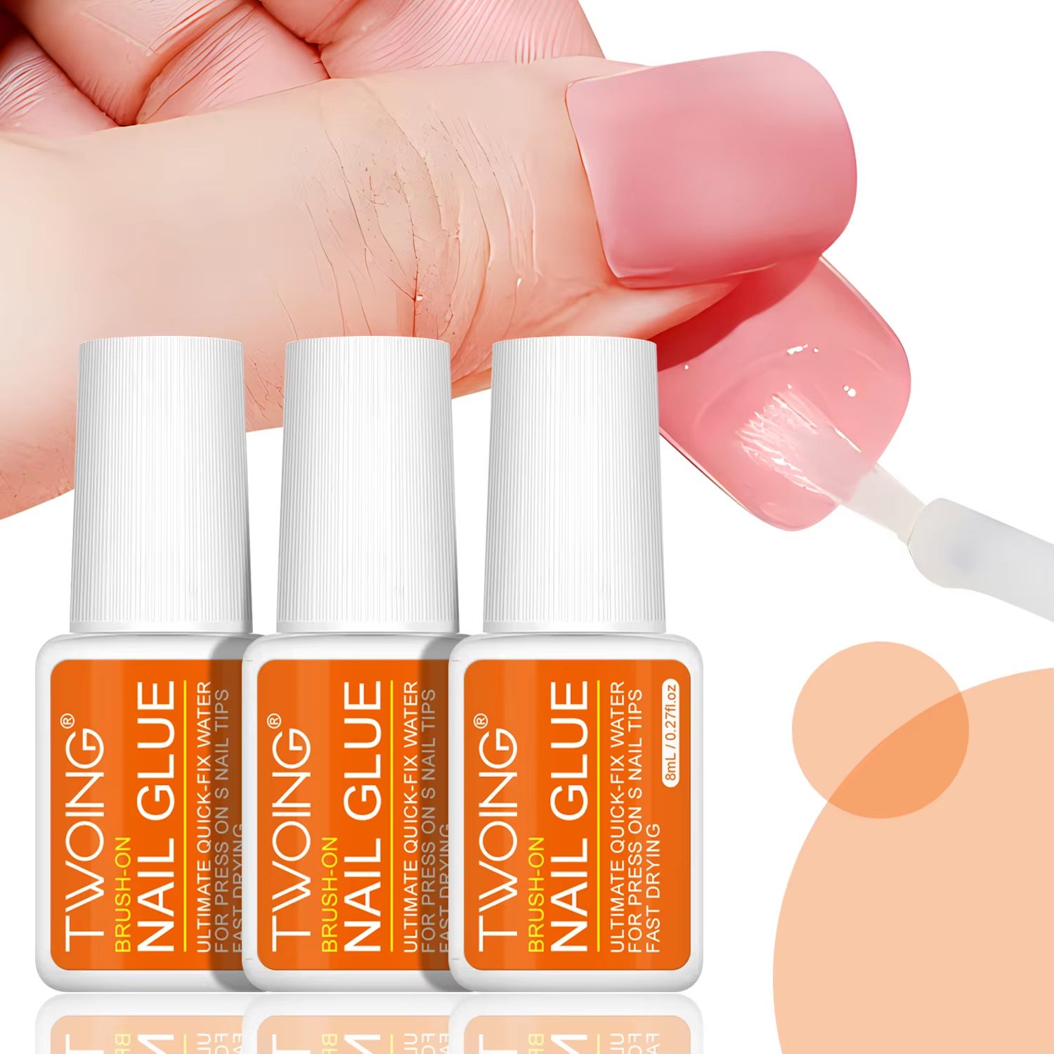 Twoing Waterproof Nail Glue Fast Dry Acrylic Nail Adhesive for Press On & Fake Nails