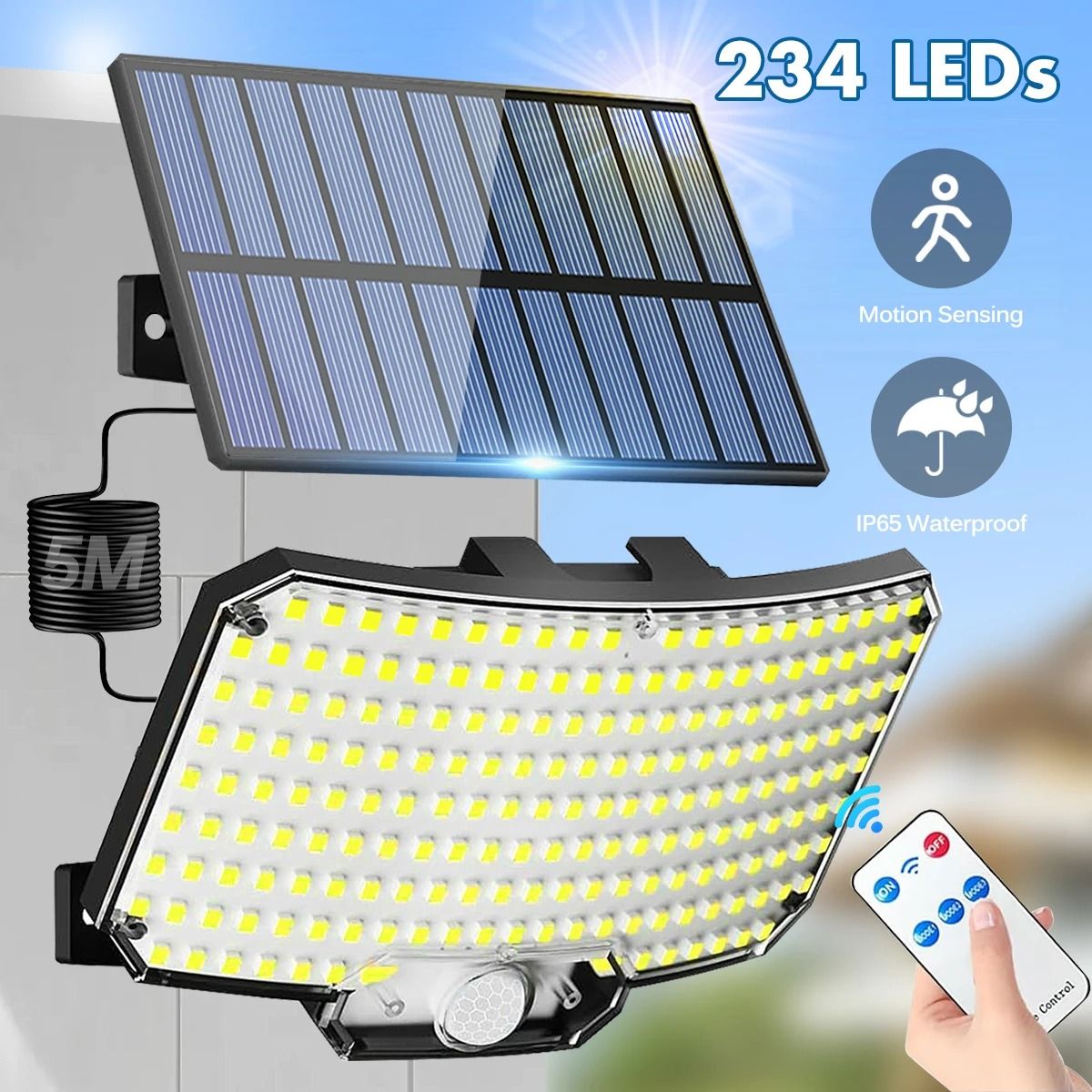 Solar Lights Outdoor 234LED 3 Modes Motion Sensor Flood Security Lights with Remote IP65 Waterproof