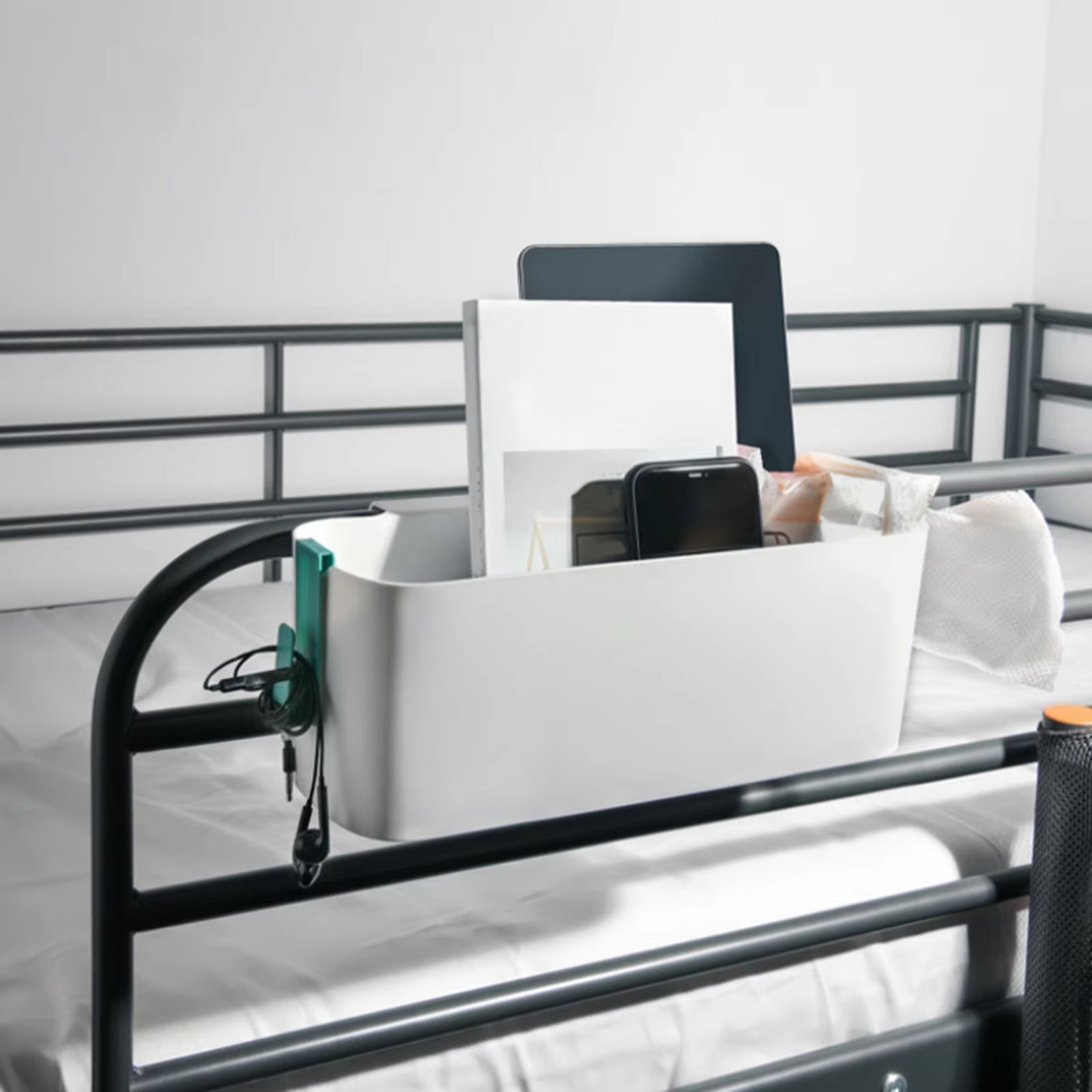 Bedside Storage Caddy with Double Hook Hanging Organizer for Beds and Cribs