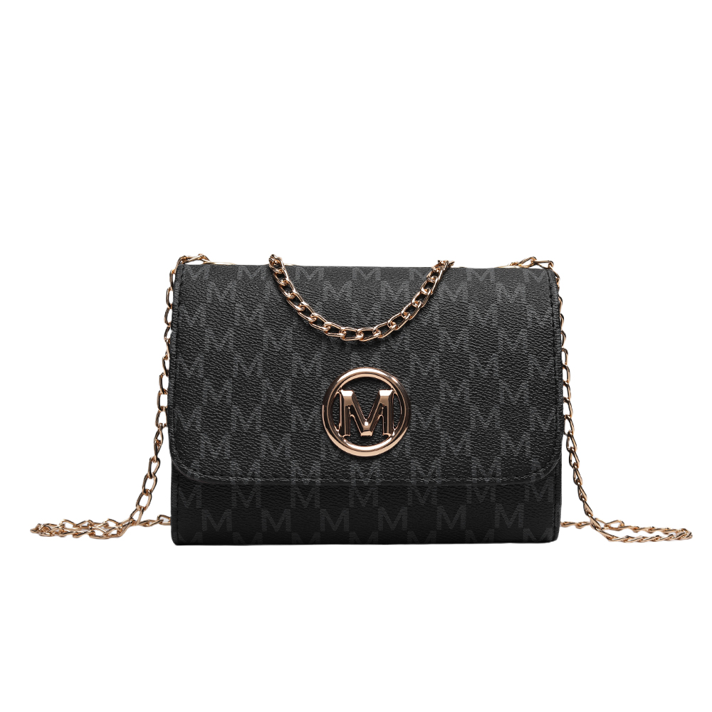 Womens Retro Monogram Chain Crossbody Bag Chic Black Square Design with Logo
