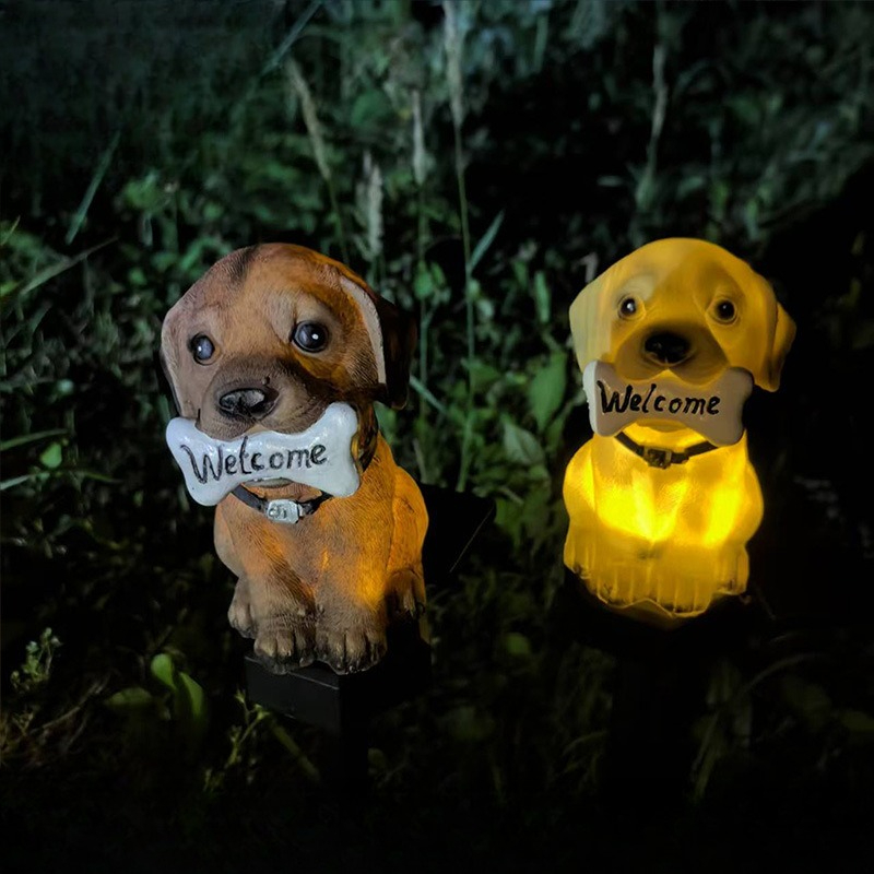 Dog Welcome Lamp Solar Powered Lawn Light for Garden, Courtyard, Patio, Waterproof Outdoor Lighting for Party