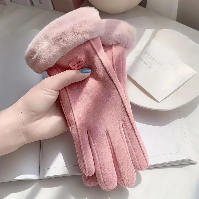Beige Touchscreen Winter Gloves with Plush Lining for Cold Weather