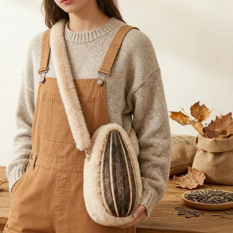 Sunflower Seeds Plush Backpack Soft Cute Plushie Crossbody Bag for Women, Casual Single Shoulder Bag