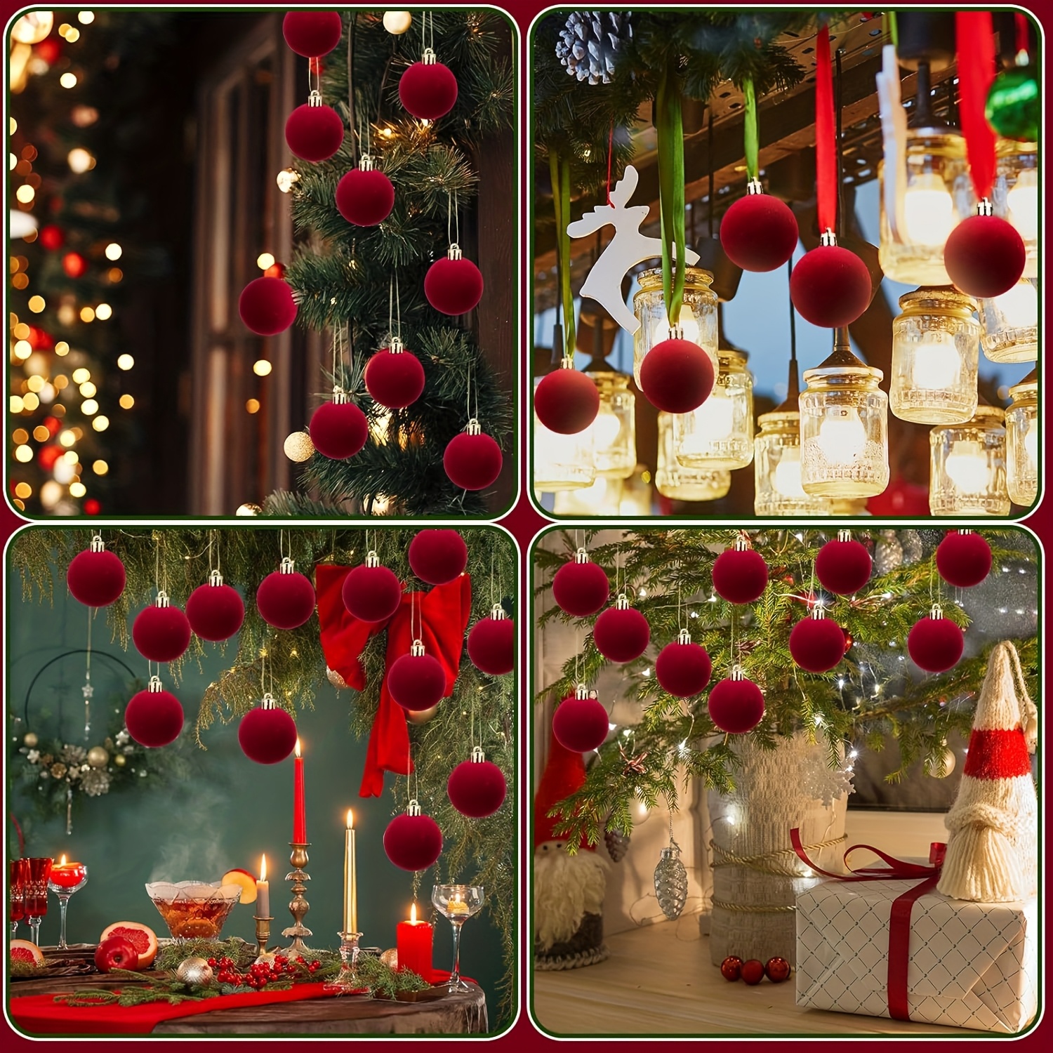 Tree Flocked Ball Hanging, Wine Red Velvet Christmas Balls, Home Decor Pendents Festival Party Supplies Gift