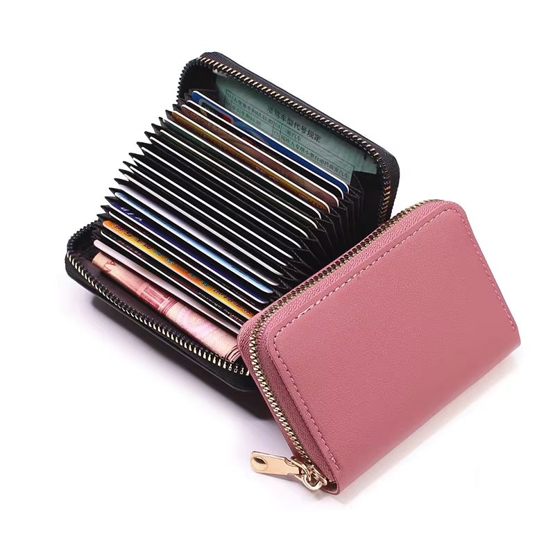 PU Leather Business Card Holder Wallet Multi Card Organizer with Coin Pocket