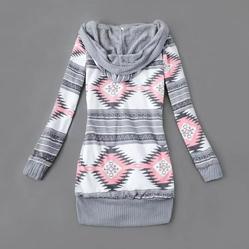 Cozy Striped Hooded Women's Cardigan – Plush Lined, Long Sleeve Autumn Winter Sweater Coat