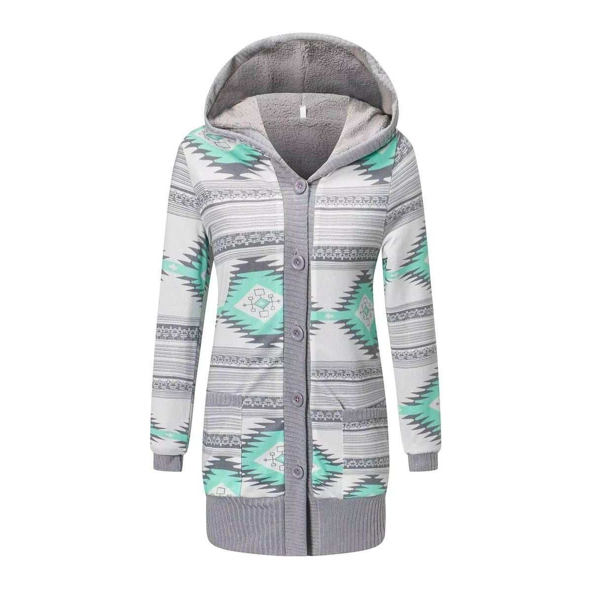 Cozy Striped Hooded Women's Cardigan – Plush Lined, Long Sleeve Autumn Winter Sweater Coat