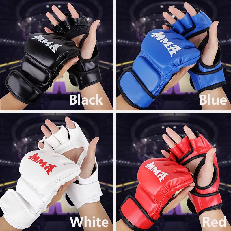 Professional Half-Finger Boxing Training Gloves – Leather Padded Gloves for Sandbag, MMA & Sanda Practice