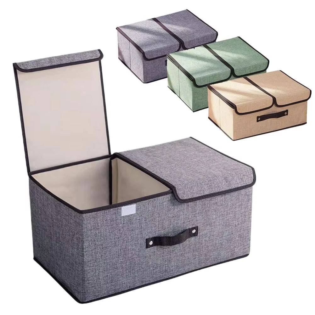 Foldable Non Woven Storage Box with Double Lid for Clothes and Underwear Organization