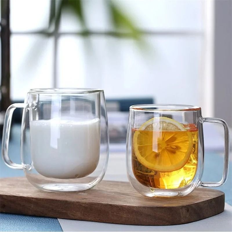 Heat Resistant Double Wall Glass Coffee Mug with Handle