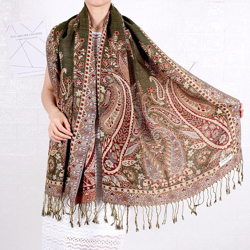 Bohemian Style Cashew Jacquard Scarf Women - Winter Warm Pashmina Long Soft Shawls