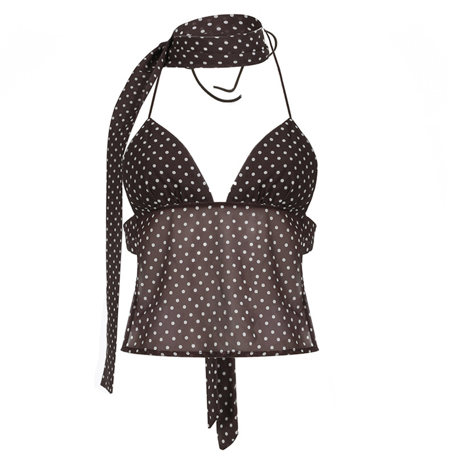 Sexy Camisole Top for Women, Sleeveless Backless V-Neck, Polka Dot Cami Crop, Coquette Halter Tank Top