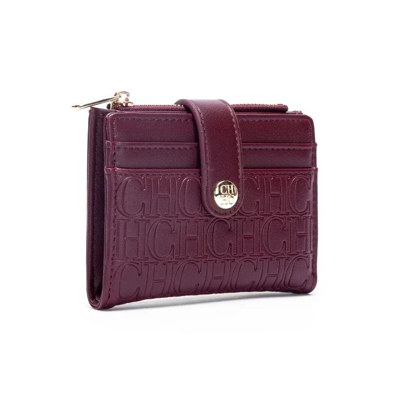 CH Compact PU Leather Card Holder Wallet for Women, Small Snap-Closure Wallet