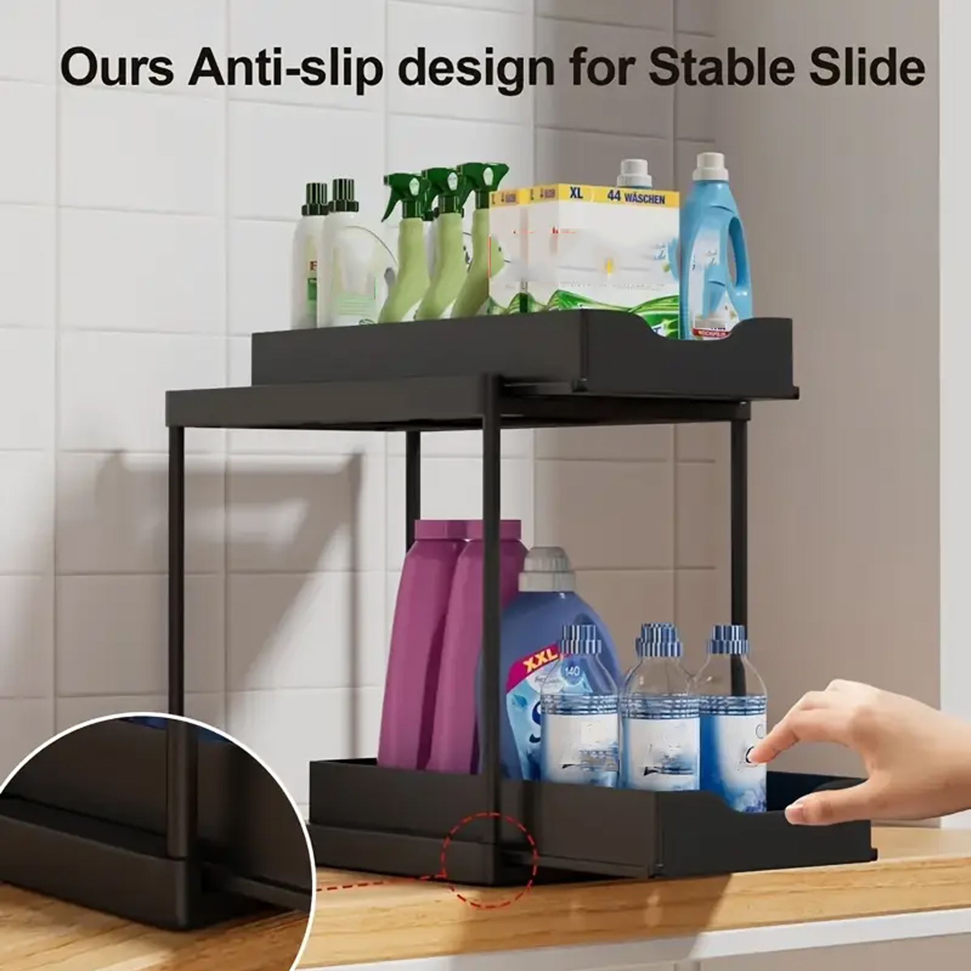 Under-Sink Brush Double-Layer, Non-Slip and Stable Kitchen Storage Rack, Multifunctional Storage Box
