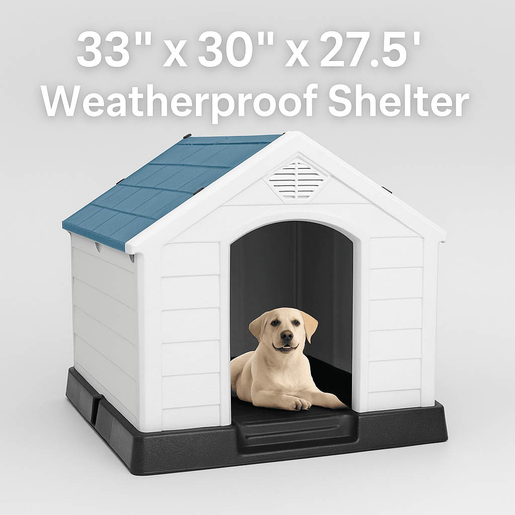 33 x 30 x 27.5 in Outdoor Plastic Dog House Weather Resistant Shelter for Small to Medium Dogs