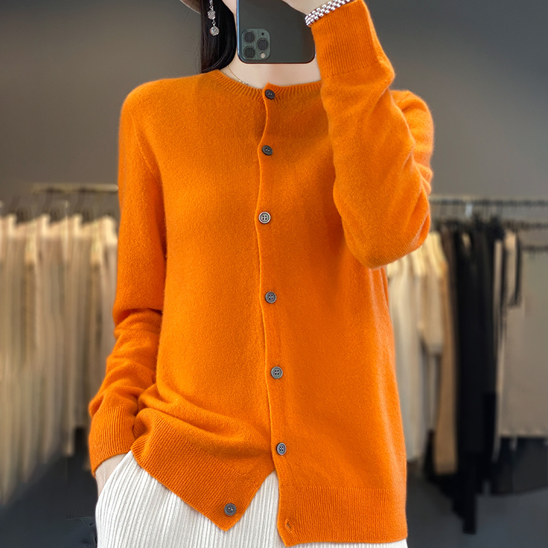 Casual Wool Sweater Women O-Neck Cardigan Buttoned Knitwear Soft Winter Tops