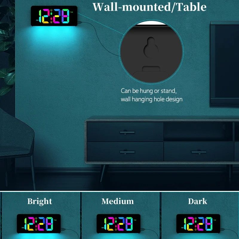 RGB Digital Alarm Clock with Mood Light and USB Charging
