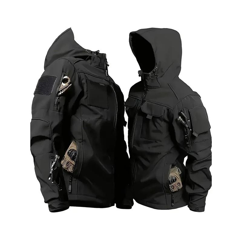 Men Lurker Shark Skin Soft Shell Tactical Jacket Waterproof Fleece Hooded Coat Outdoor Solid Pocket Jacket Men