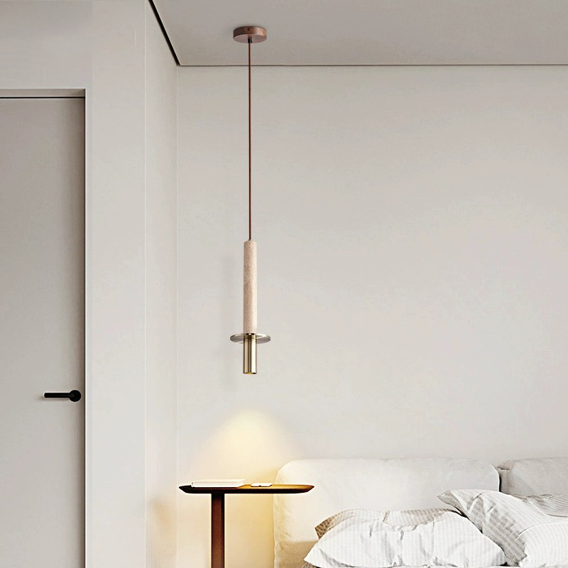 Nordic Modern LED Pendant Lamp Minimalist Long Line Hanging Ceiling Light for Bedroom, Bedside, Black Stone, Home Decor