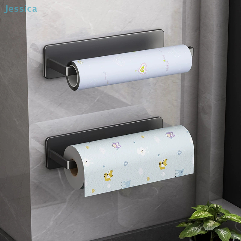 Kitchen Magnetic Paper Towel Holder No-drill Cabinet Paper Roll Rack and Storage Shelf