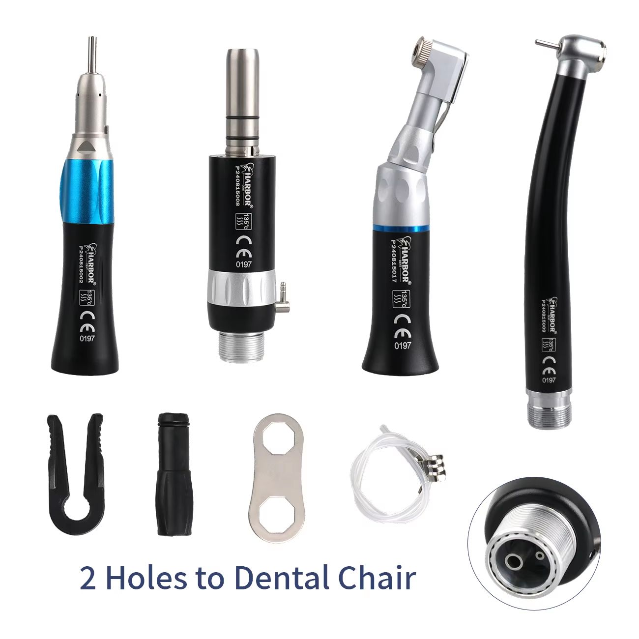 4-Piece Professional Dental Handpiece Set – High & Low Speed Air Turbine Kit with Contra Angle, Straight Handpiece, and