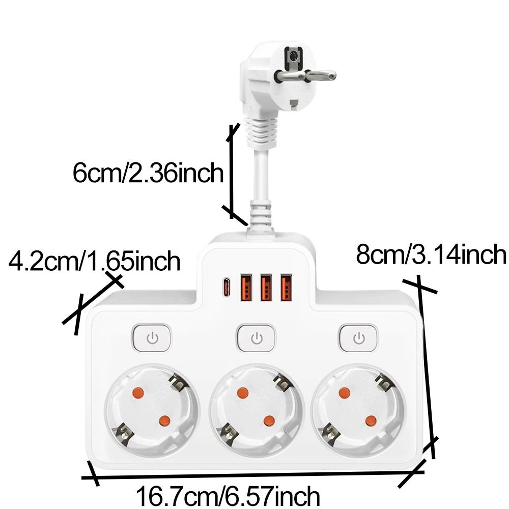 Wall Mounted EU Power Strip with Independent Switch & USB Charging