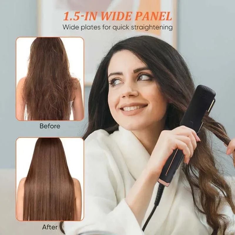 2 in 1 Hair Straightener and Curler Ceramic Flat Iron with Adjustable Temperature and Negative Ion Technology