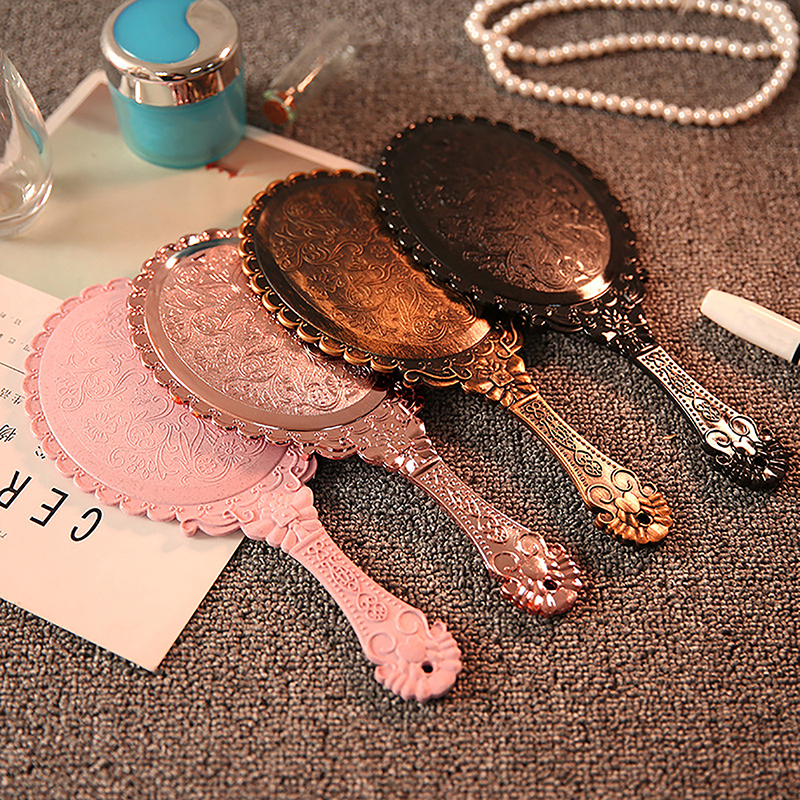 Hand Held Vintage Lace Makeup Mirror, Portable Oval Round Mirror, Noble Retro Court Style Beauty Tool