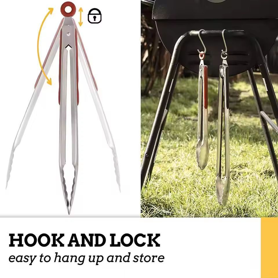 Premium LMETJMA Stainless Steel Kitchen & BBQ Tongs – (Non-Slip, Heat-Resistant Grill & Salad Tongs)