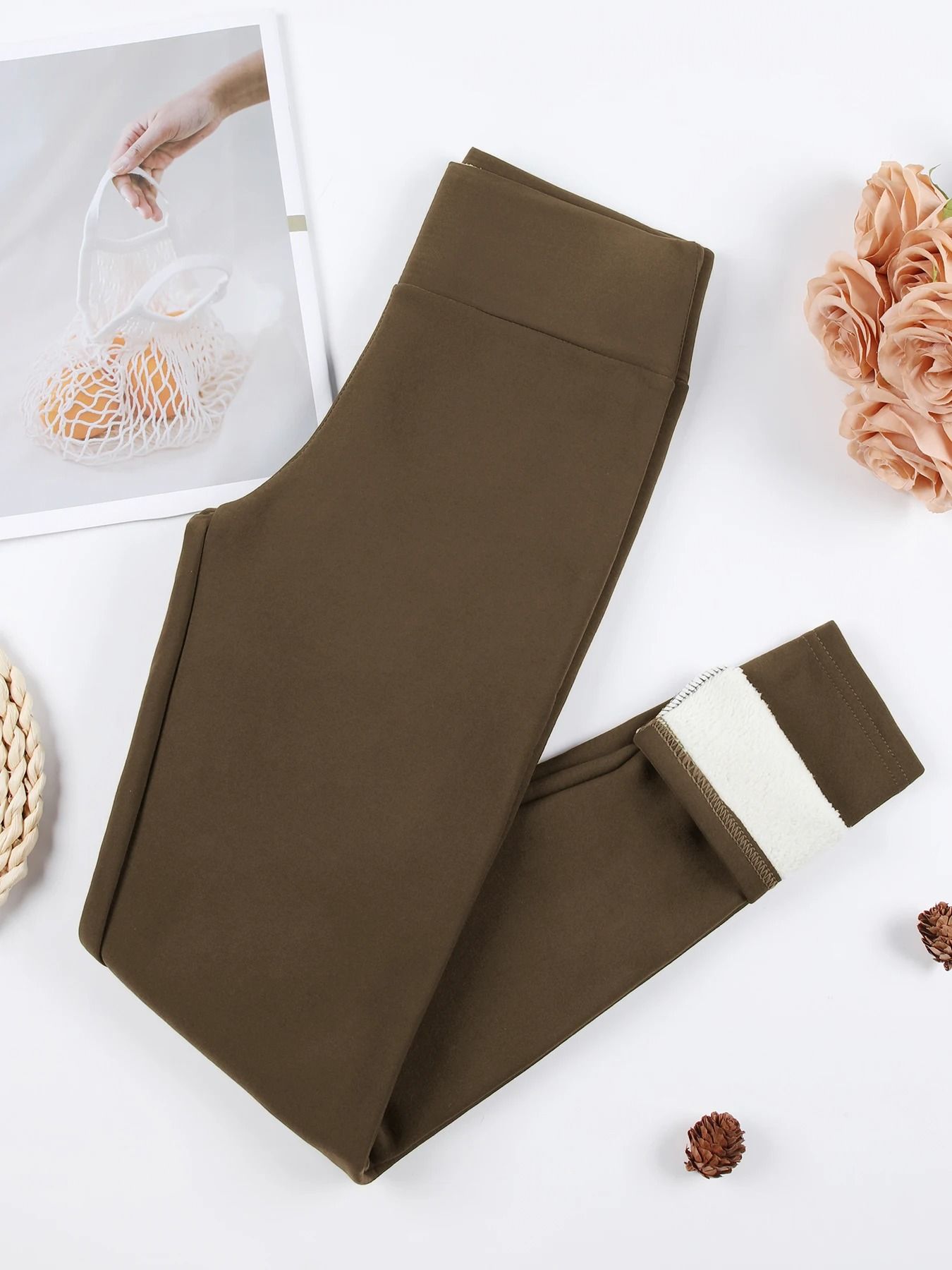Winter Warm Leather Label Leggings Women High Waist Skinny Stretch Pants