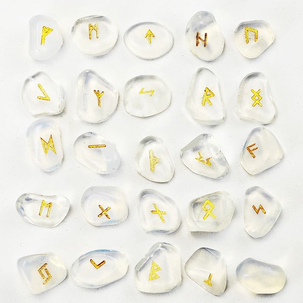 Natural Crystal Rune Stones Set 25PCS Quartz Agate Reiki Healing Witches Energy Crystal Carving