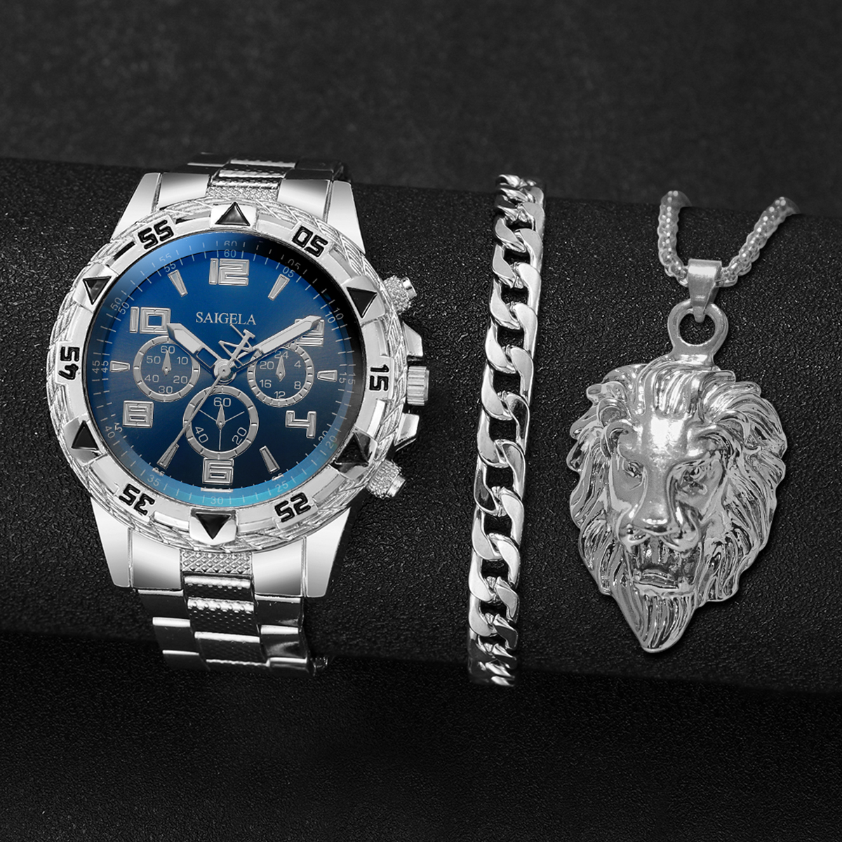 Fashion Steel Band Men Watches, Arabic Dial Man Business Watches, Jewellery Set Premium Gift