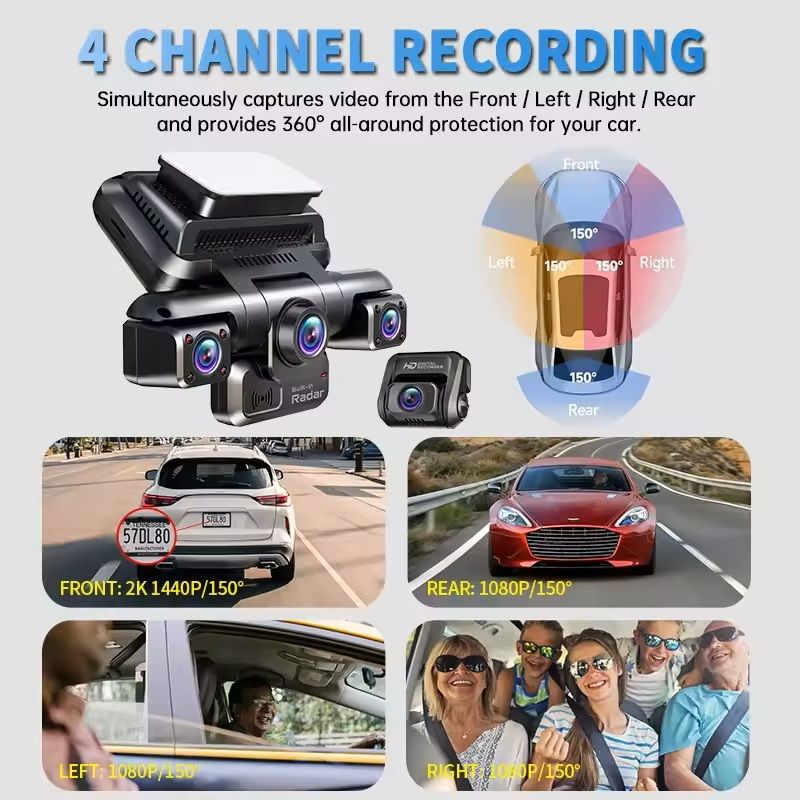 4CH 360 Degree 4K Car Dash Cam with Night Vision and Parking Mode