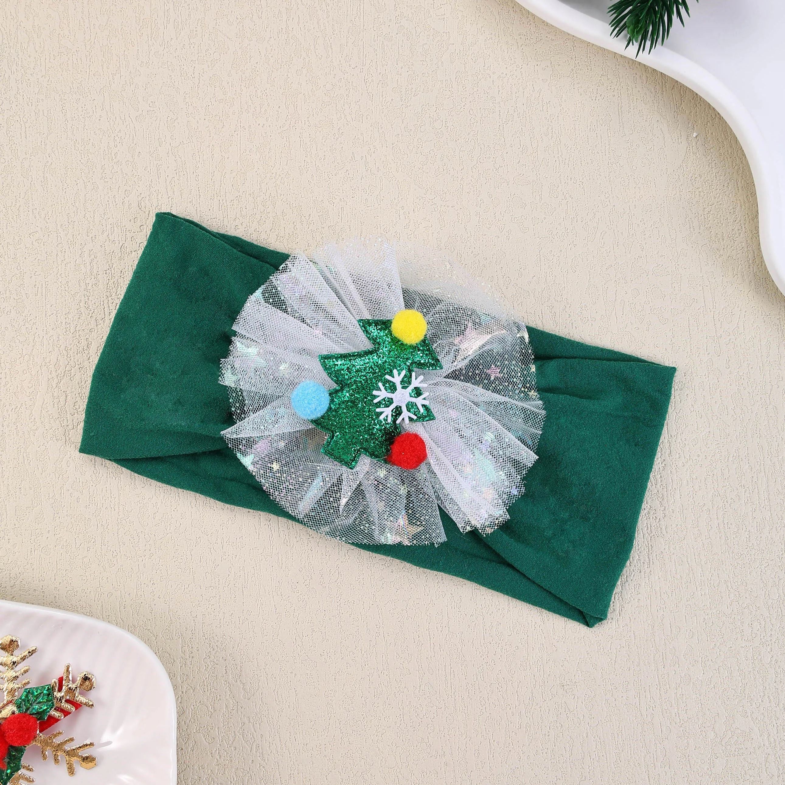 Baby Girls Nylon Christmas Headband Snowflake Tree Gauze Hairband