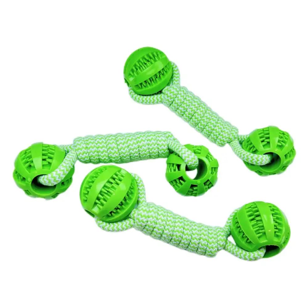 Interactive Dog Rope Toy Double Ball Treat Dispensing Chew Toy