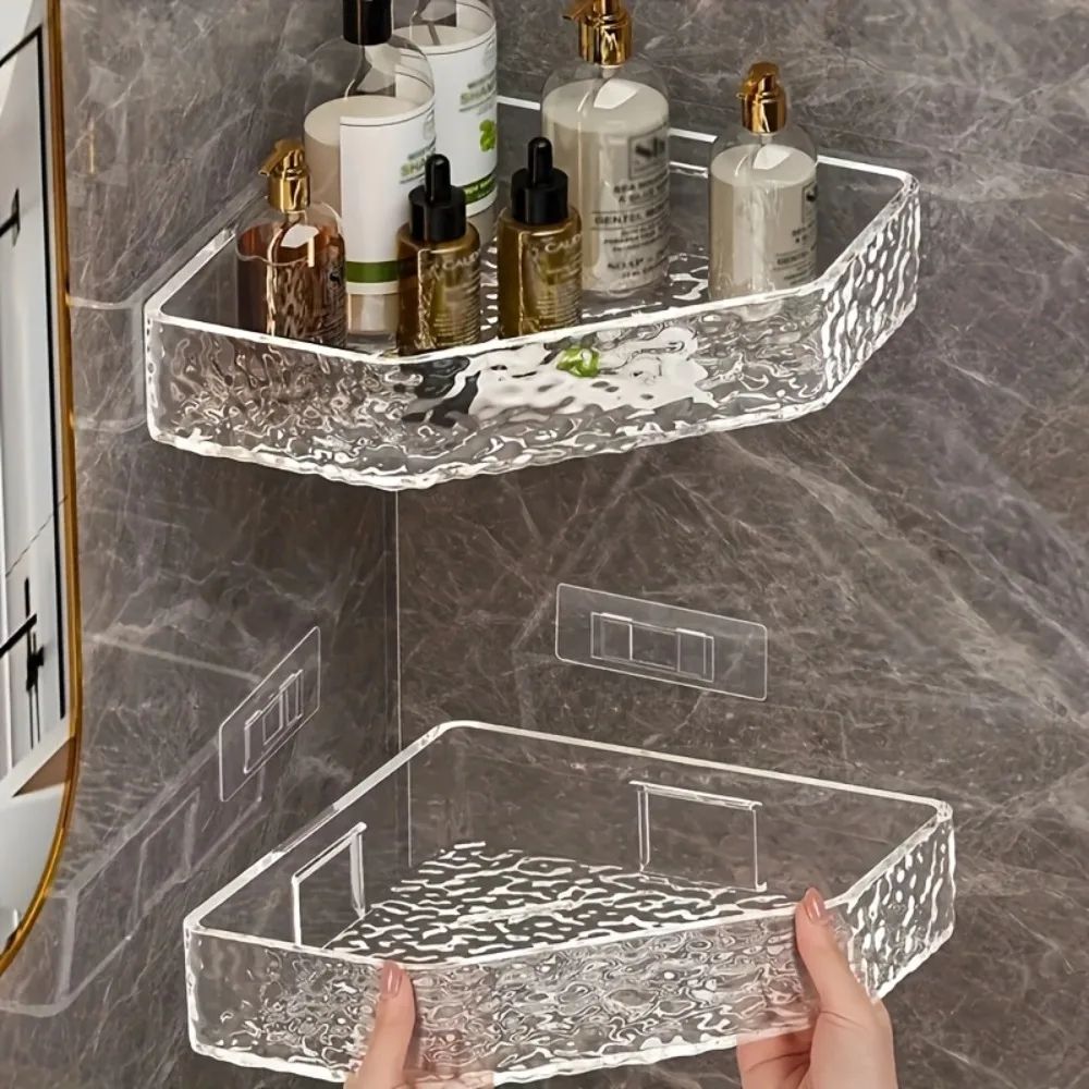 Glacier Clear Wall Mount Corner Shelf – Modern Bathroom Shower Organizer with Strong Adhesive Hold