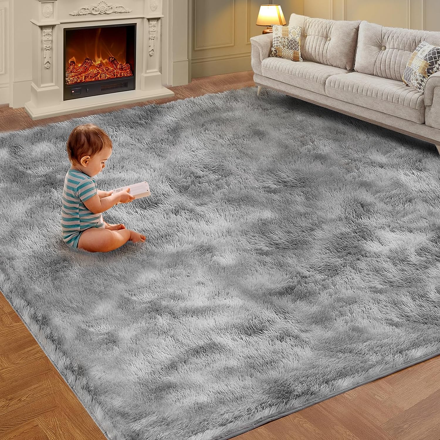 Soft Tie-Dye Plush Carpet, Children's Room Home Mat, Children's Room Baby Crawling Non-Slip Blanket
