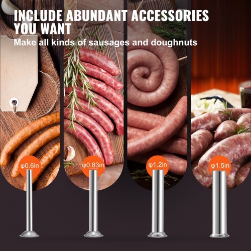 Vertical Manual Sausage Stuffer, Stainless Steel Sausage Filling Machine with Tubes, Suction Base