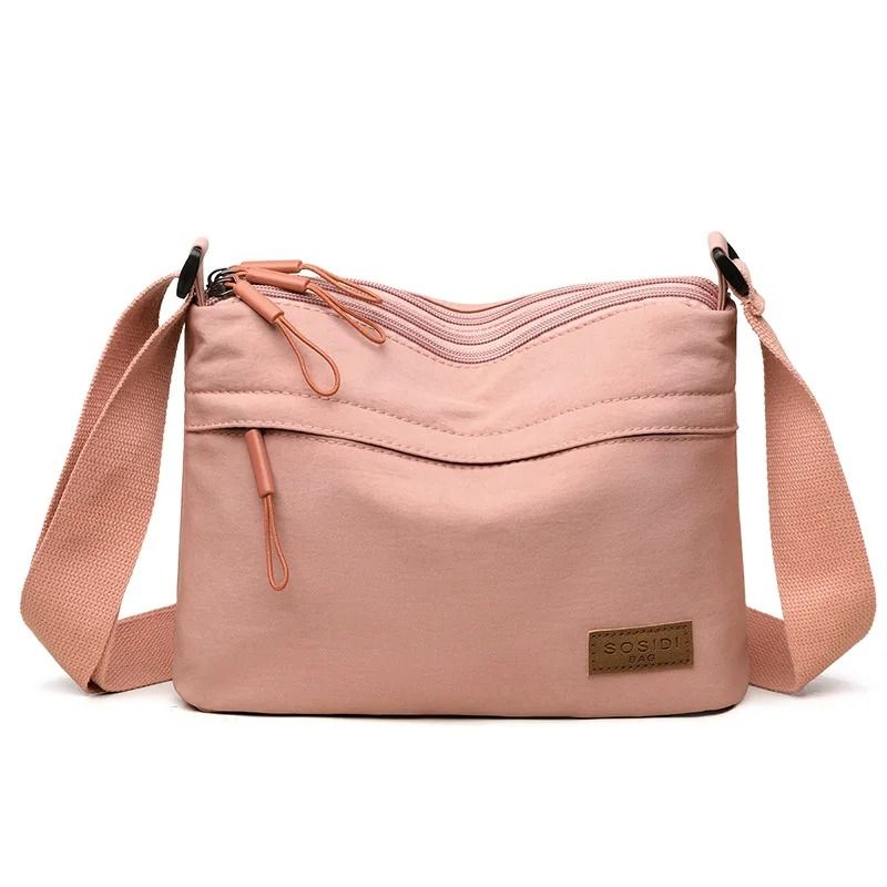 Womens Canvas Crossbody Bag with 3 Main Pockets and Adjustable Shoulder Strap